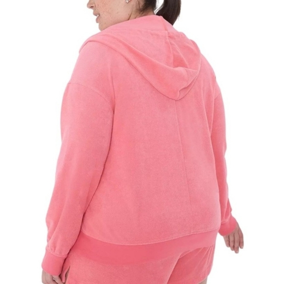 Lane Bryant LIVI Honeysuckle Pink Zip Front Towel Terry Hoodie Jacket 26/28 NEW - Picture 3 of 15